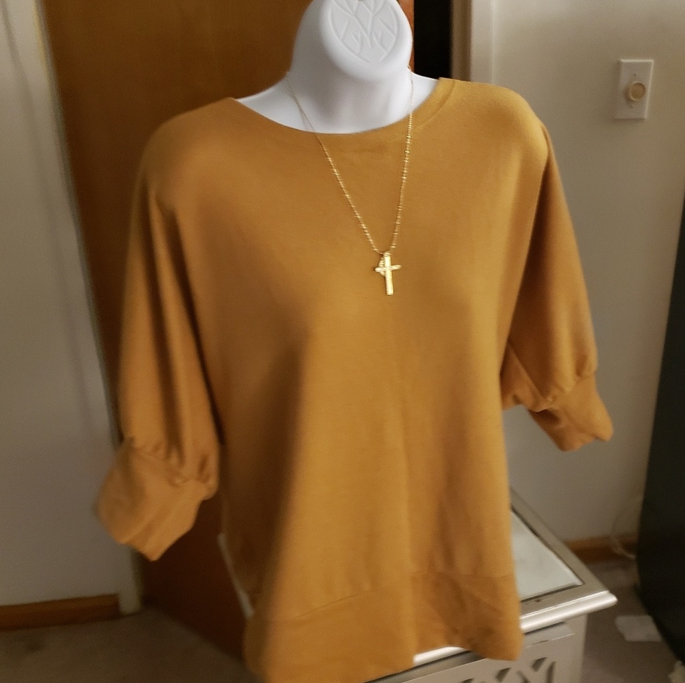 Mustard Sweater 1x Puff Sleeve